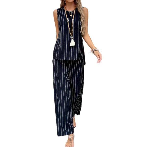 Soft Striped Vest Wide Leg Pants Set