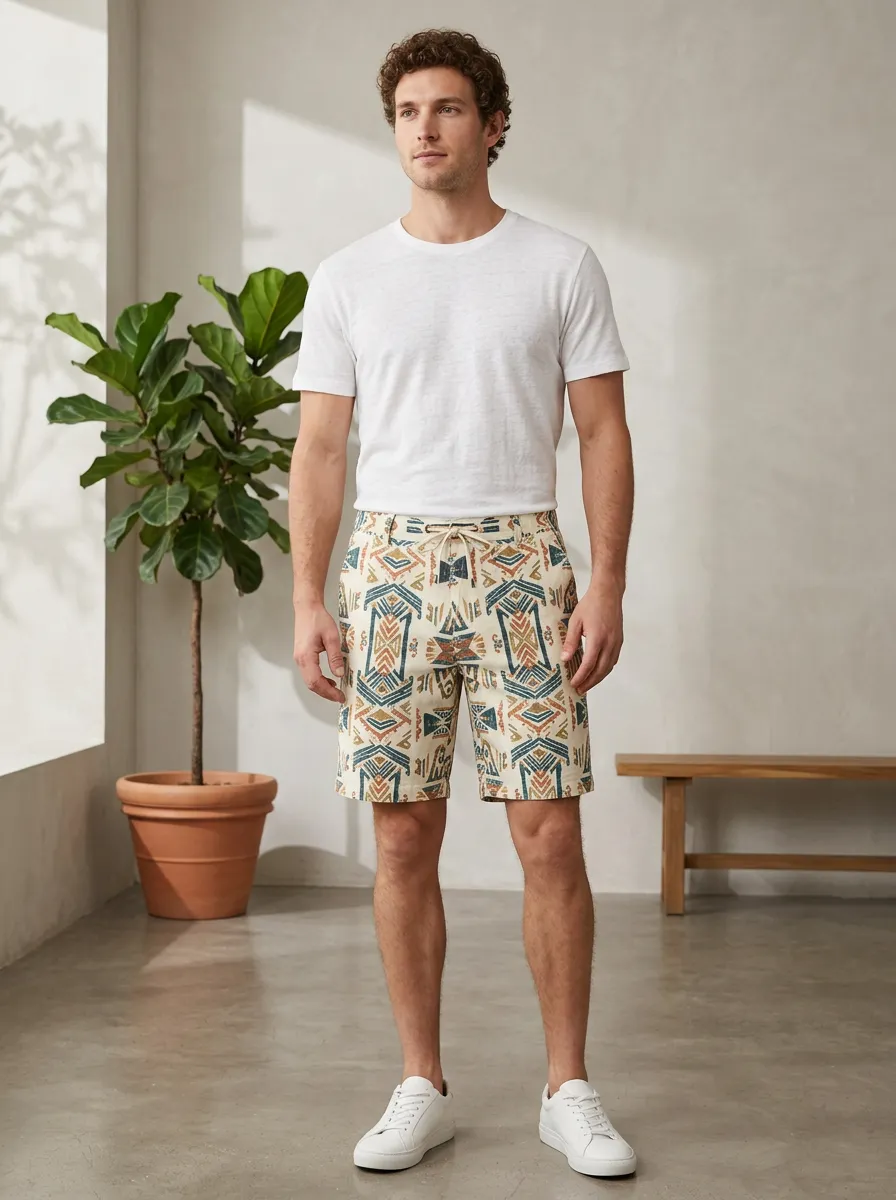 Men's Boho Geometric Artful Printed Shorts