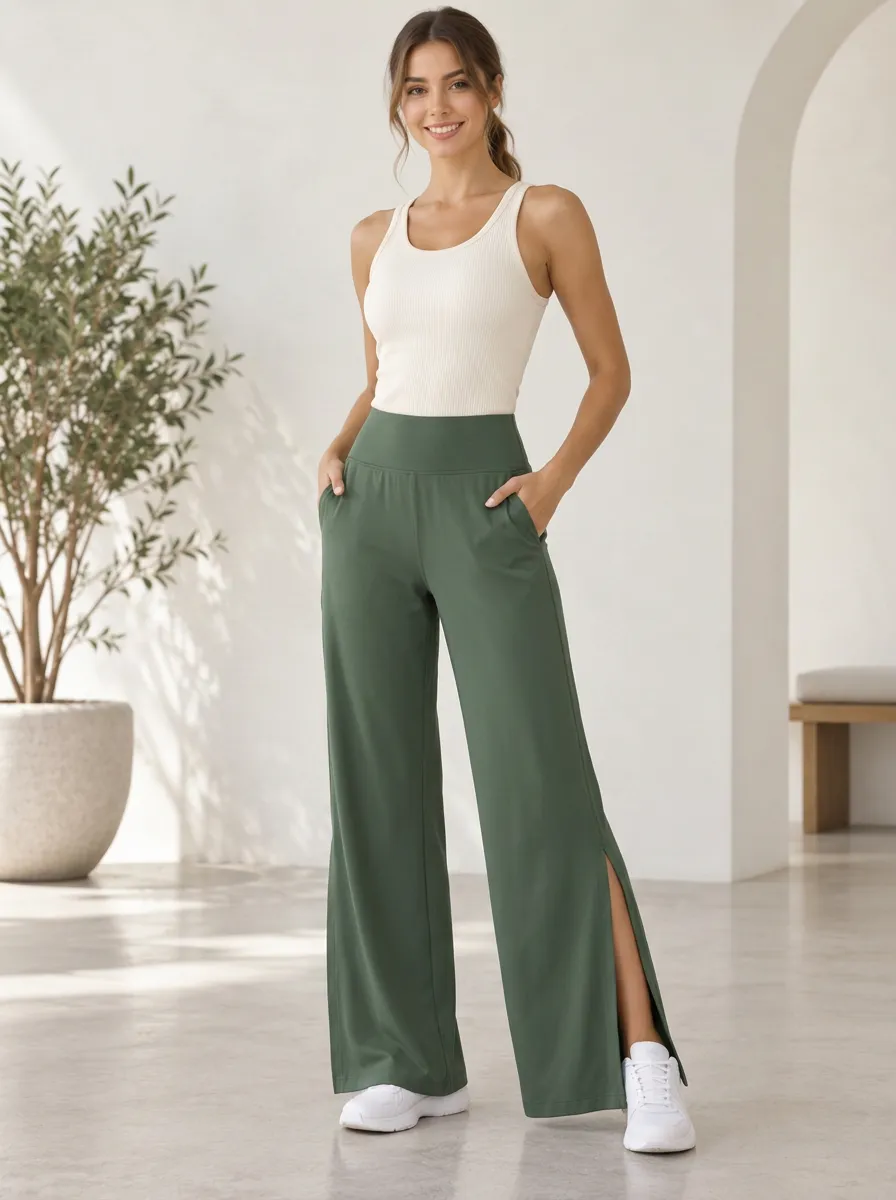 Active Leisure Women's Wide Leg Side Slit Active Pants