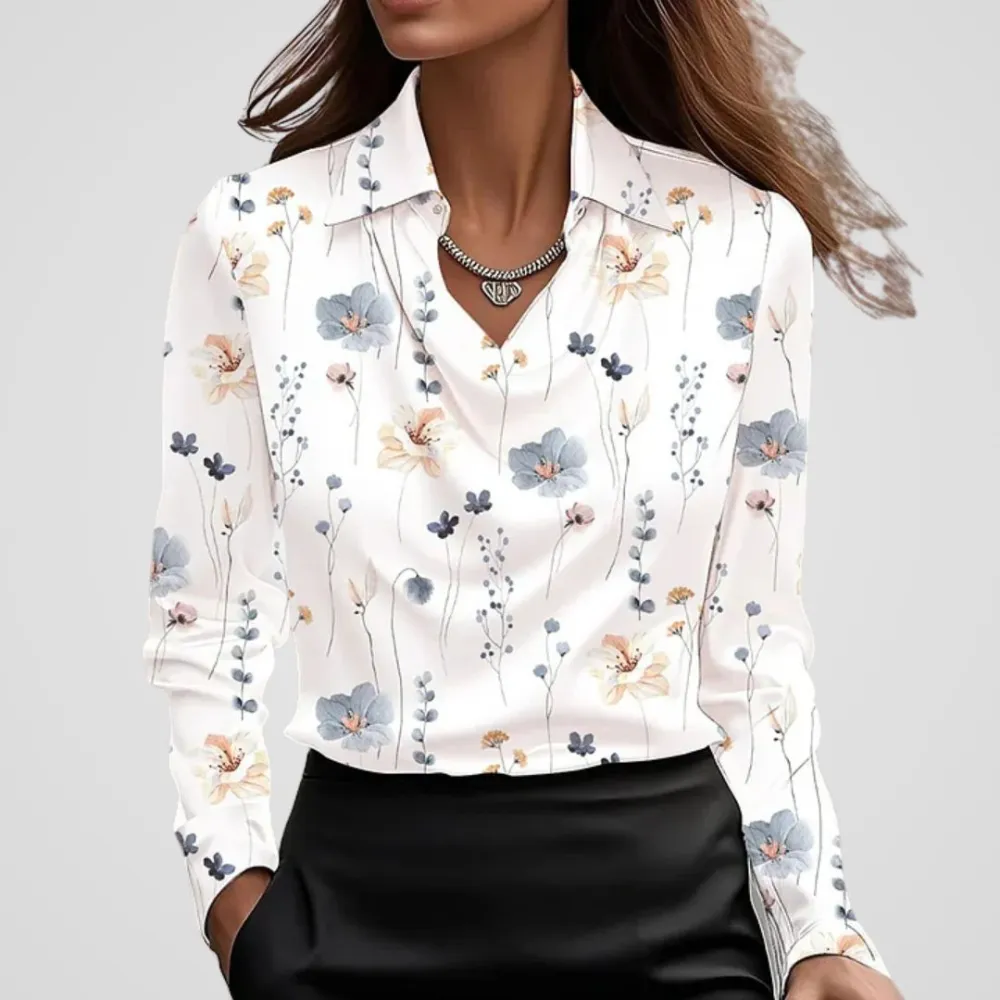  Draped Neck Satin Blouse