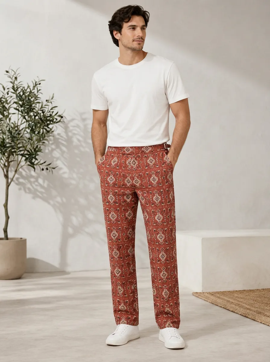 Distinctive Graphic Print Geometric Print Check Print Men's Printed Casual Pants