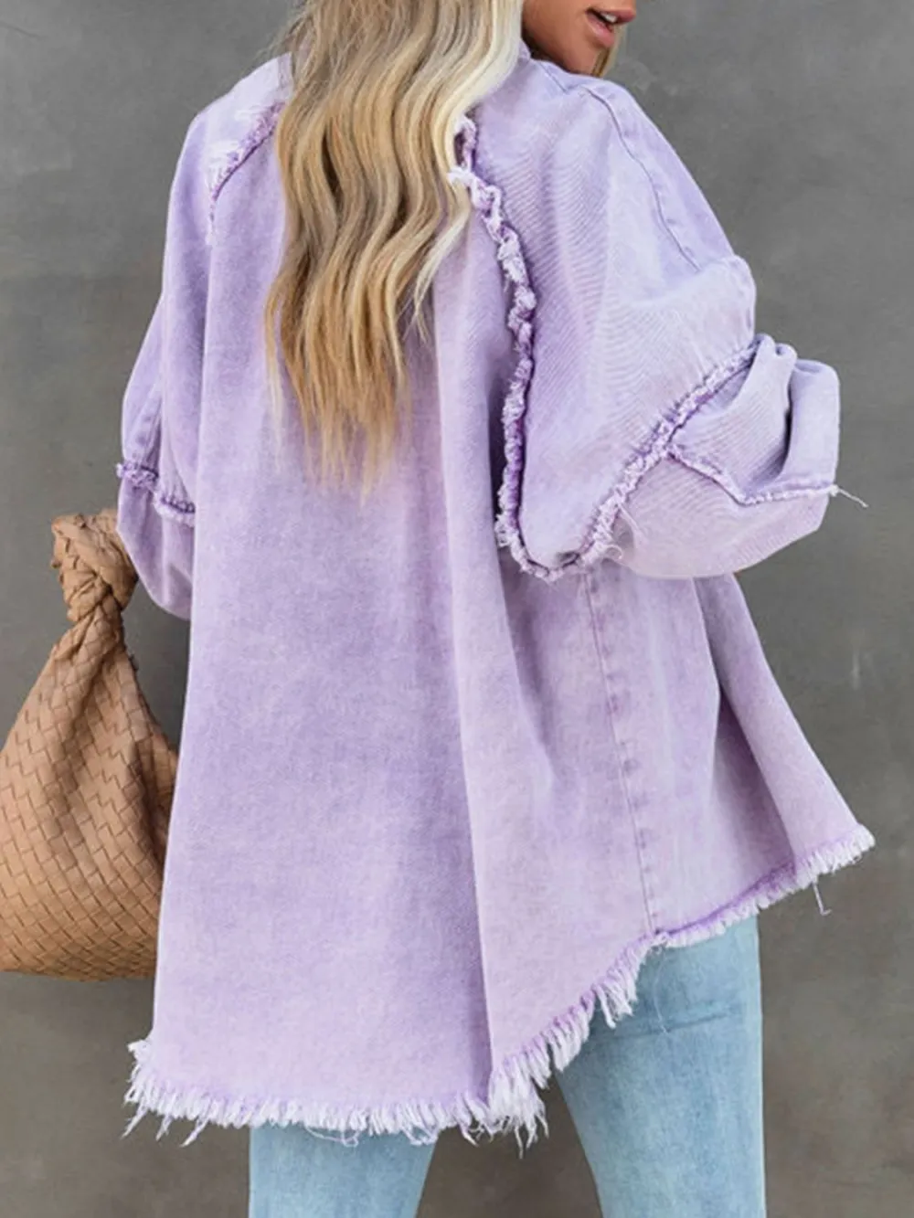 Button-down Raw-hem Denim Jacket