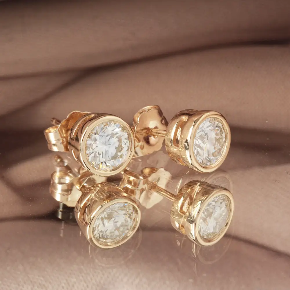 Round Bezel Diamond Stud Earrings