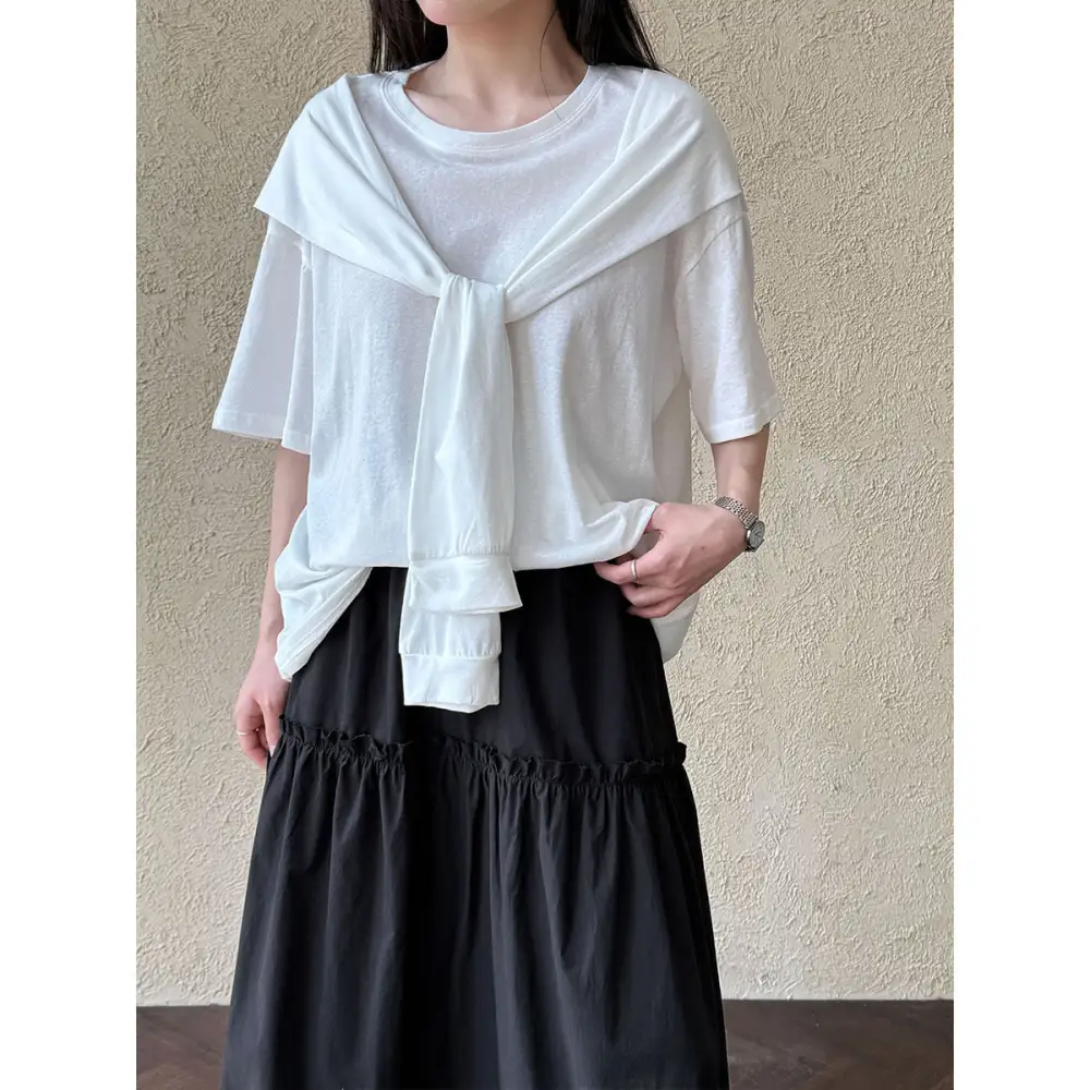 Easy-Wear Two-Layer T-Shirt With Shawl Collar