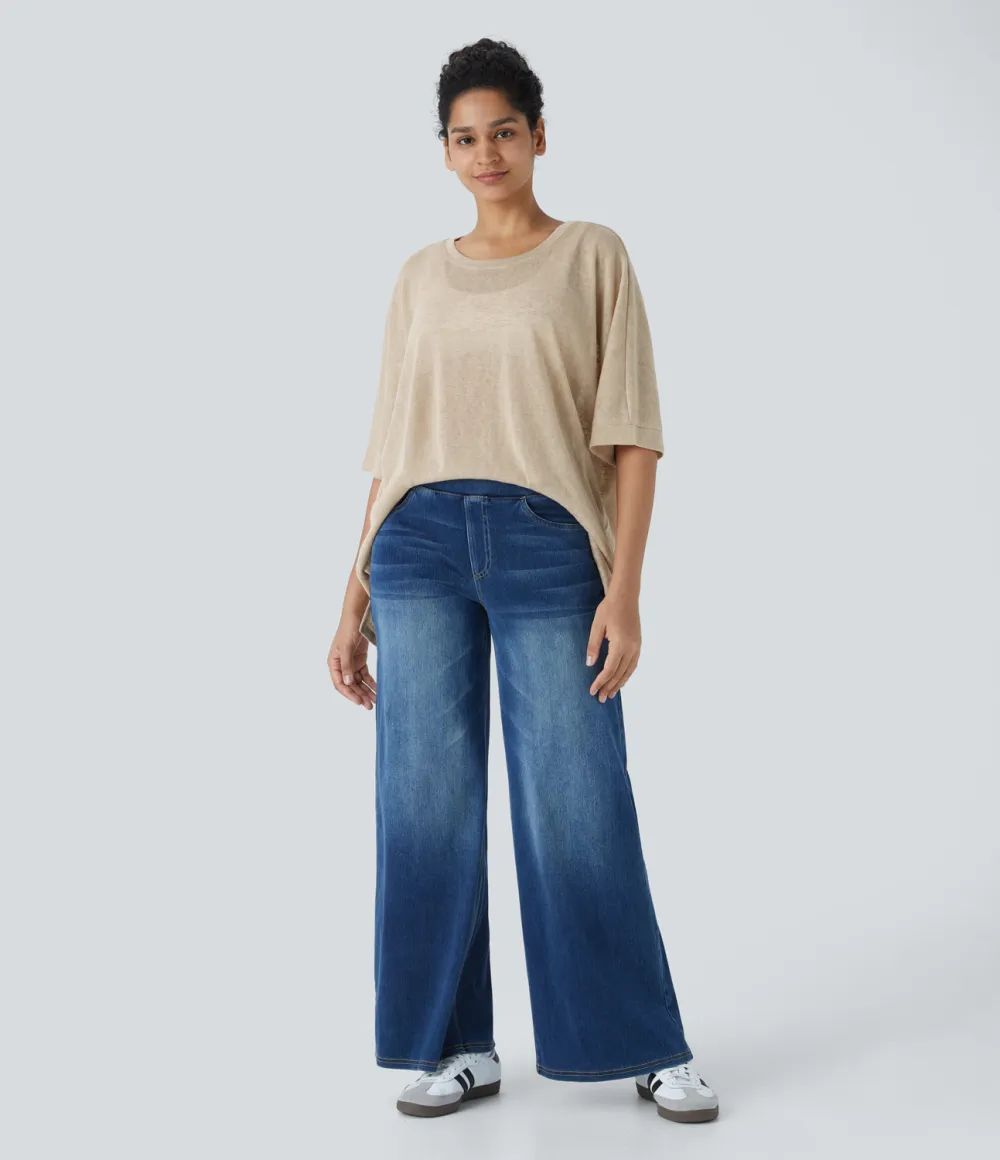Asymmetric Split Hem Sheer Oversize Casual Top