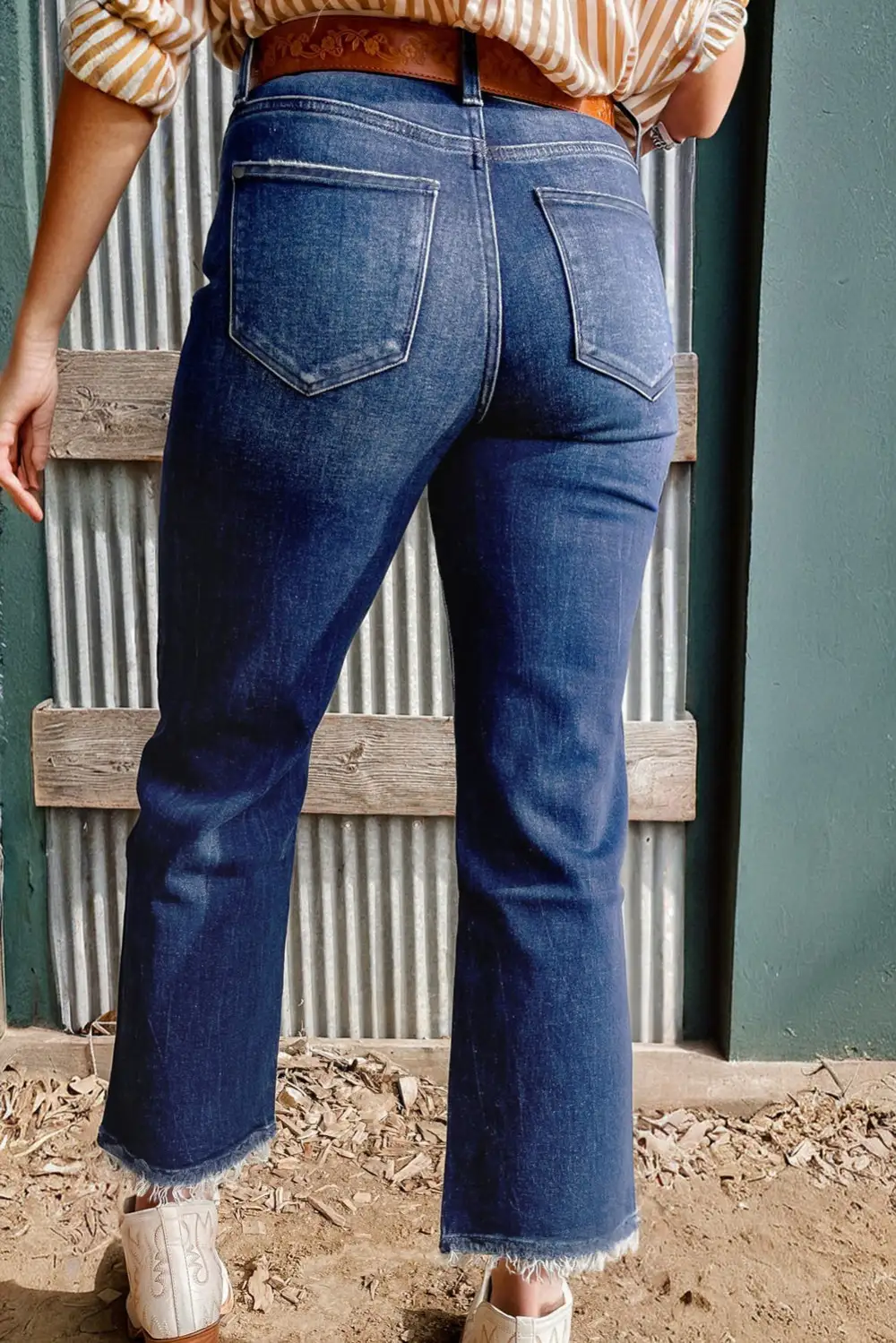 Women's Mineral Wash Raw Hem High Waist Flared Jeans