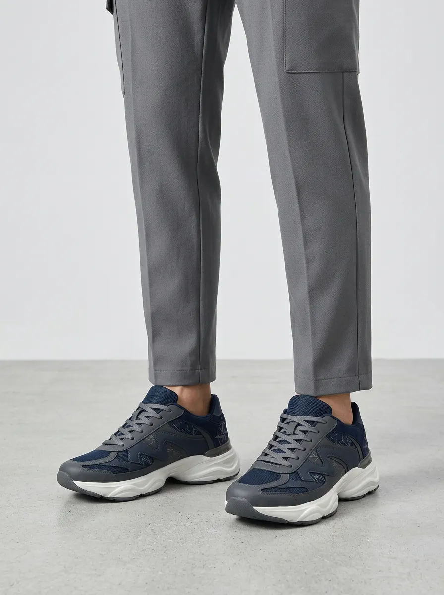 Men's Navy Geometric Pattern Athletic Sneakers
