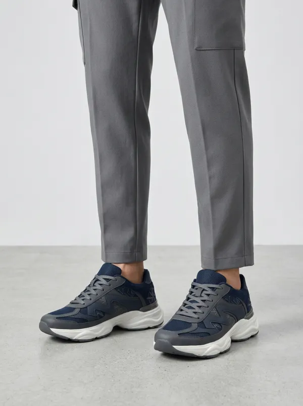 Men's Navy Geometric Pattern Athletic Sneakers