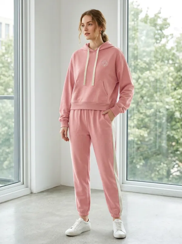 Women's Nature Lover Sun Leaf Printed Hooded Tracksuit