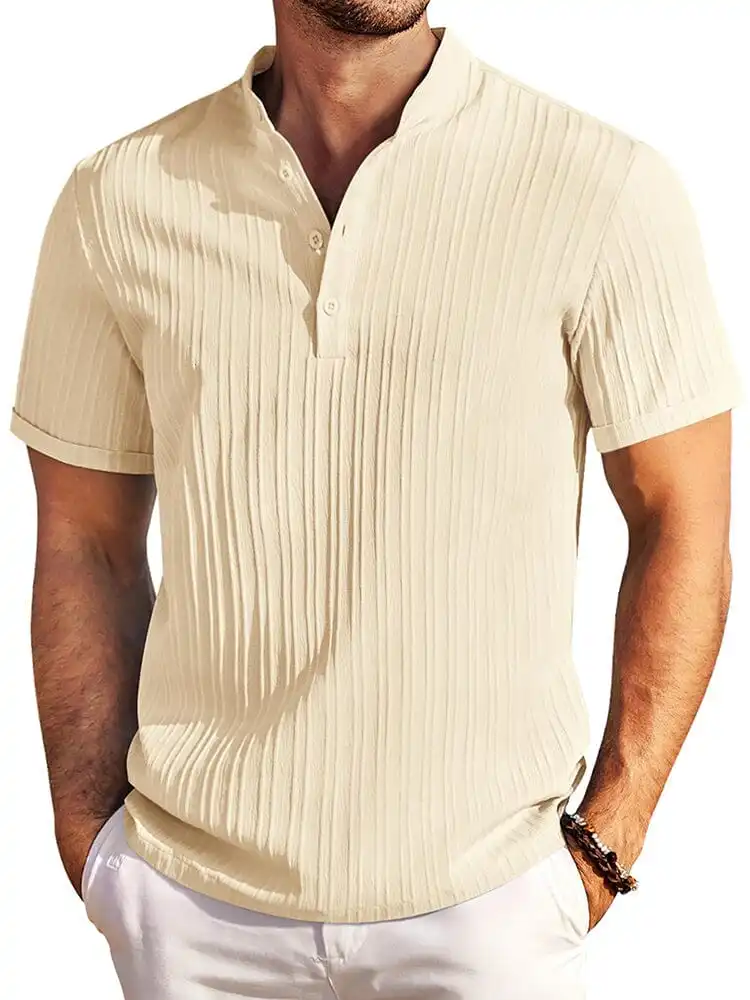Casual Textured Henley T-Shirt