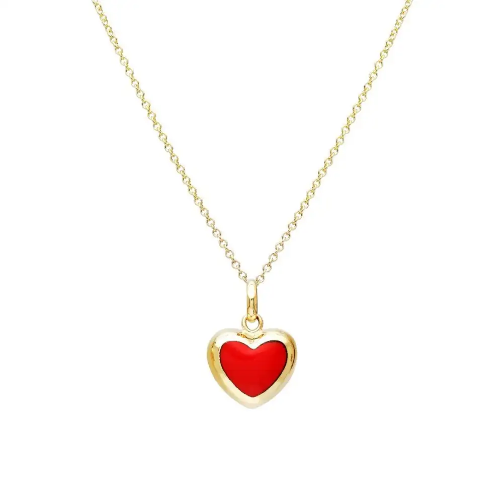 Coral Puffed Heart Pendant Necklace