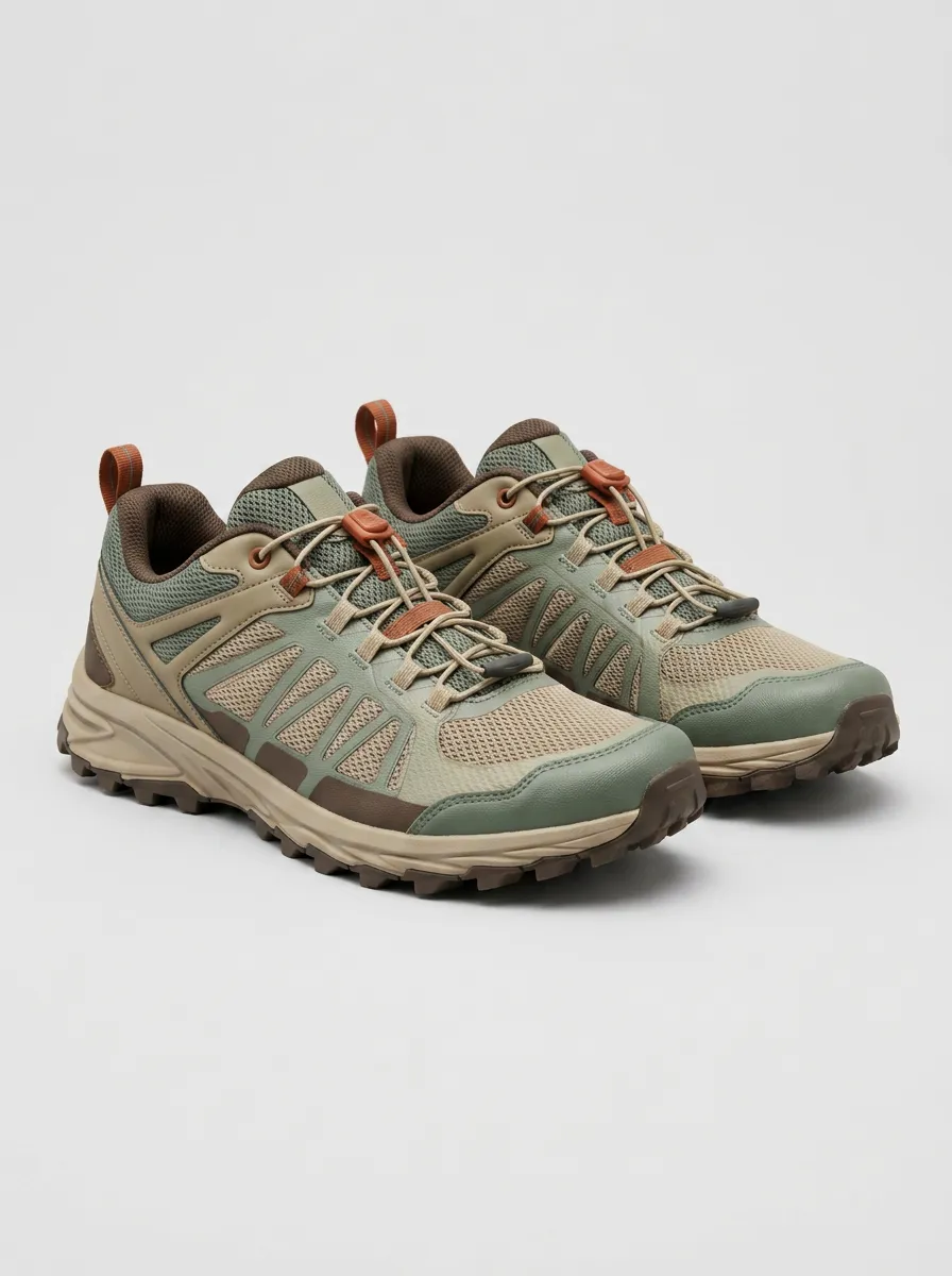 Men's Outdoor Hiking Adventure Olive Green Printed Shoes