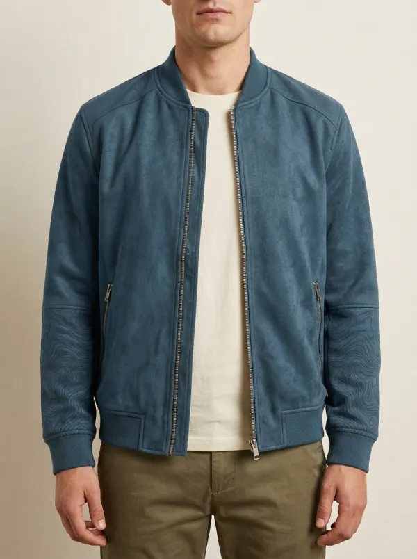 Suede Topographic Bomber Jacket