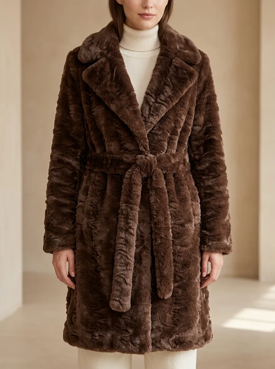 Belted Faux Fur Coat