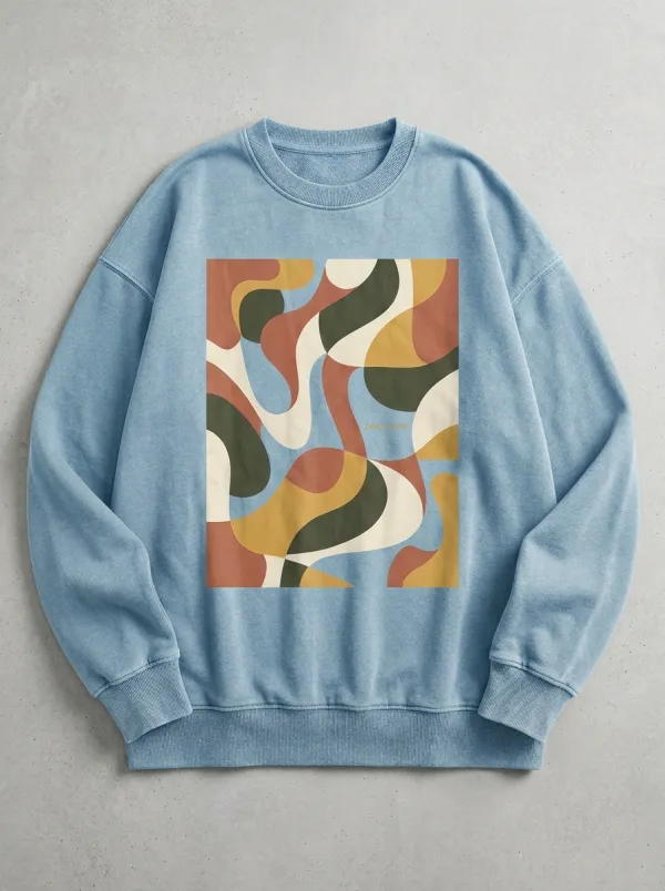 Men's Daily Flow Abstract Wavy Pattern Printed Sweatshirt