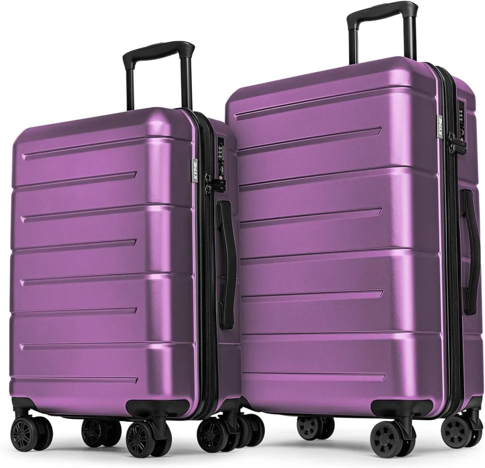 KYME 24 Inch Luggage,Checked Medium Suitcase with Spinner Wheels,Black