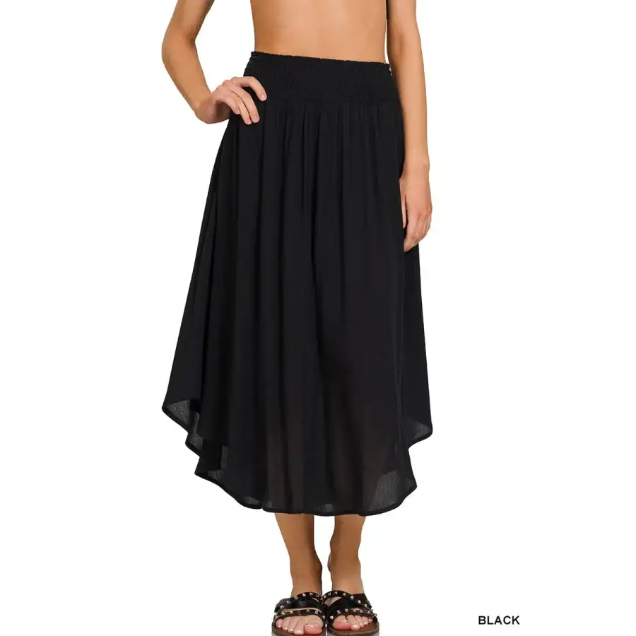 Casual Woven Crinkle Smocked Waist Maxi Skirt W Pockets