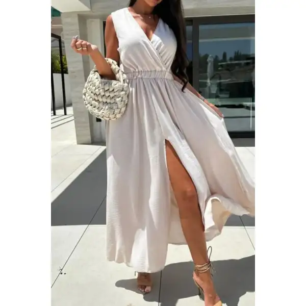 Surplice Sleeveless Slit Maxi Dress