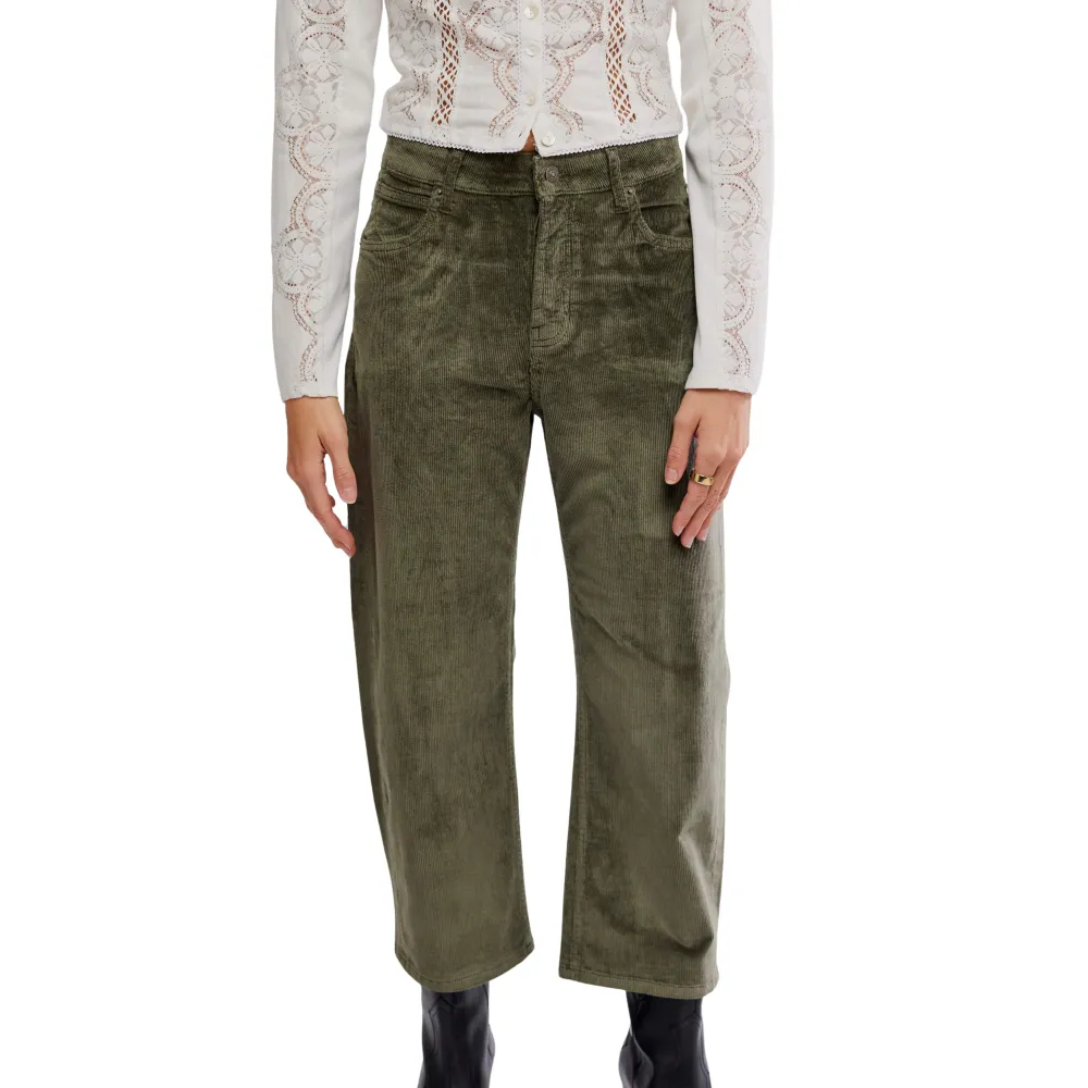 Barrel-Leg Ankle-Length Corduroy Women's Jeans