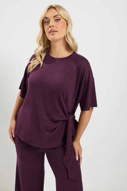 Purple Tie Waist Soft Touch Trouser Set detail 1
