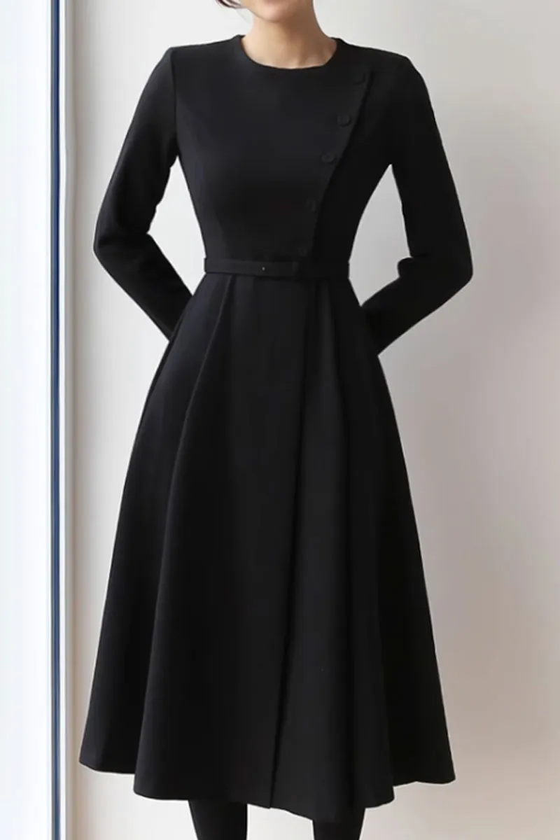 Refined Polyester Long Sleeve Midi Dress