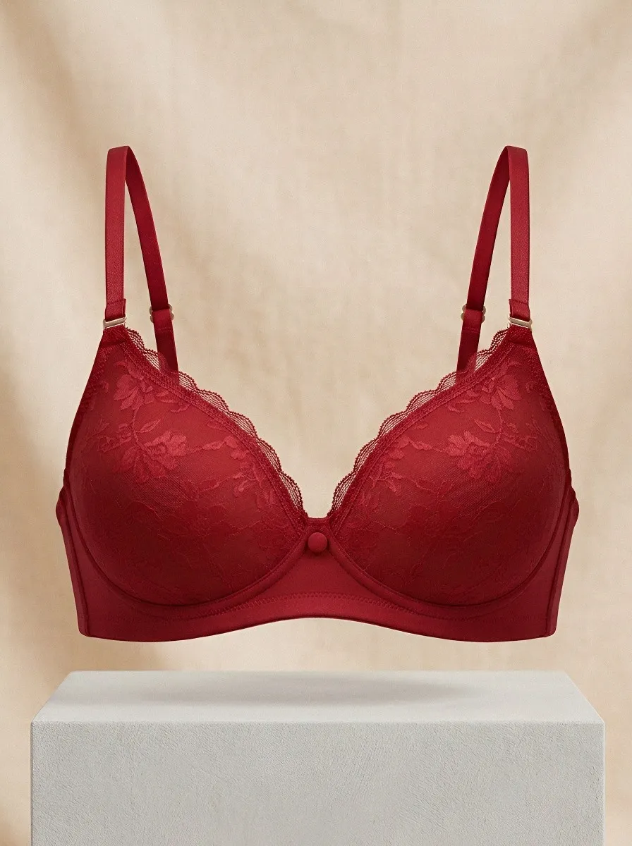 Women's Padded Underwire Floral-Lace Scalloped-Edge Bra