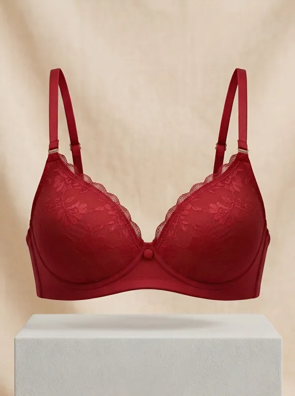Women's Padded Underwire Floral-Lace Scalloped-Edge Bra