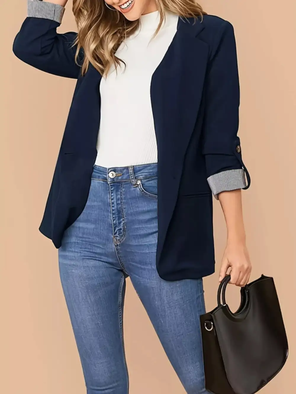 Single-Button Roll-Up-Sleeve Blazer