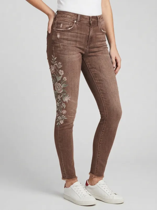 Women's Ridge Floral Vintage Flower Embroidered Graphic Slim Jeans