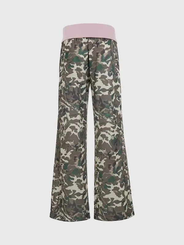 Flared High-Waist Camouflage Pants