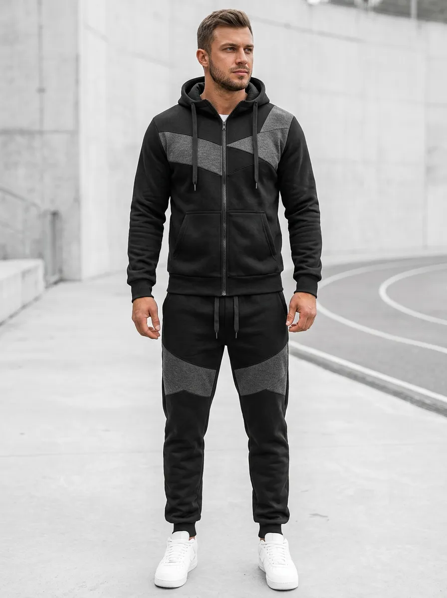 Men's Sporty Colorblock Chevron Print Jogger Set