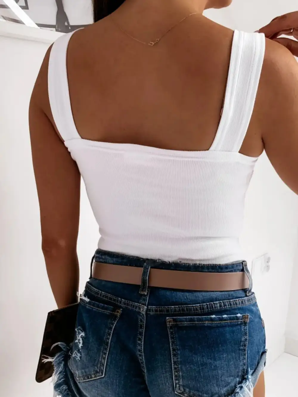 Square-Neck Wide-Strap  Tank Top