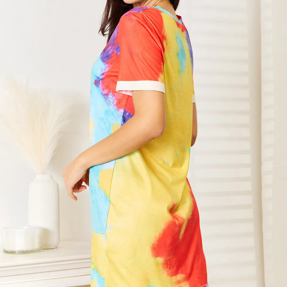 Shiny Tie-Dye V-Neck Twisted Dress