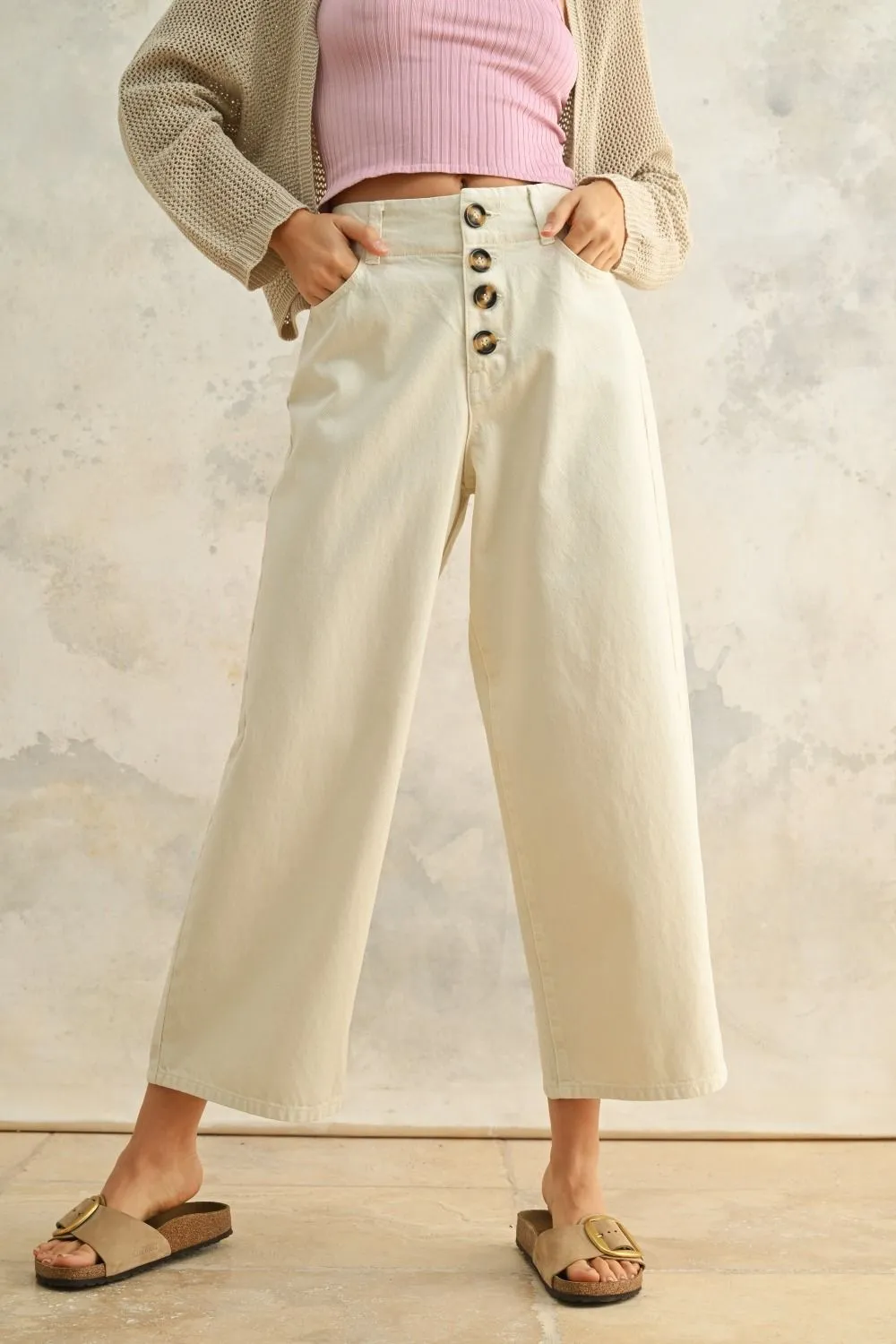 Button Front Cotton Pants