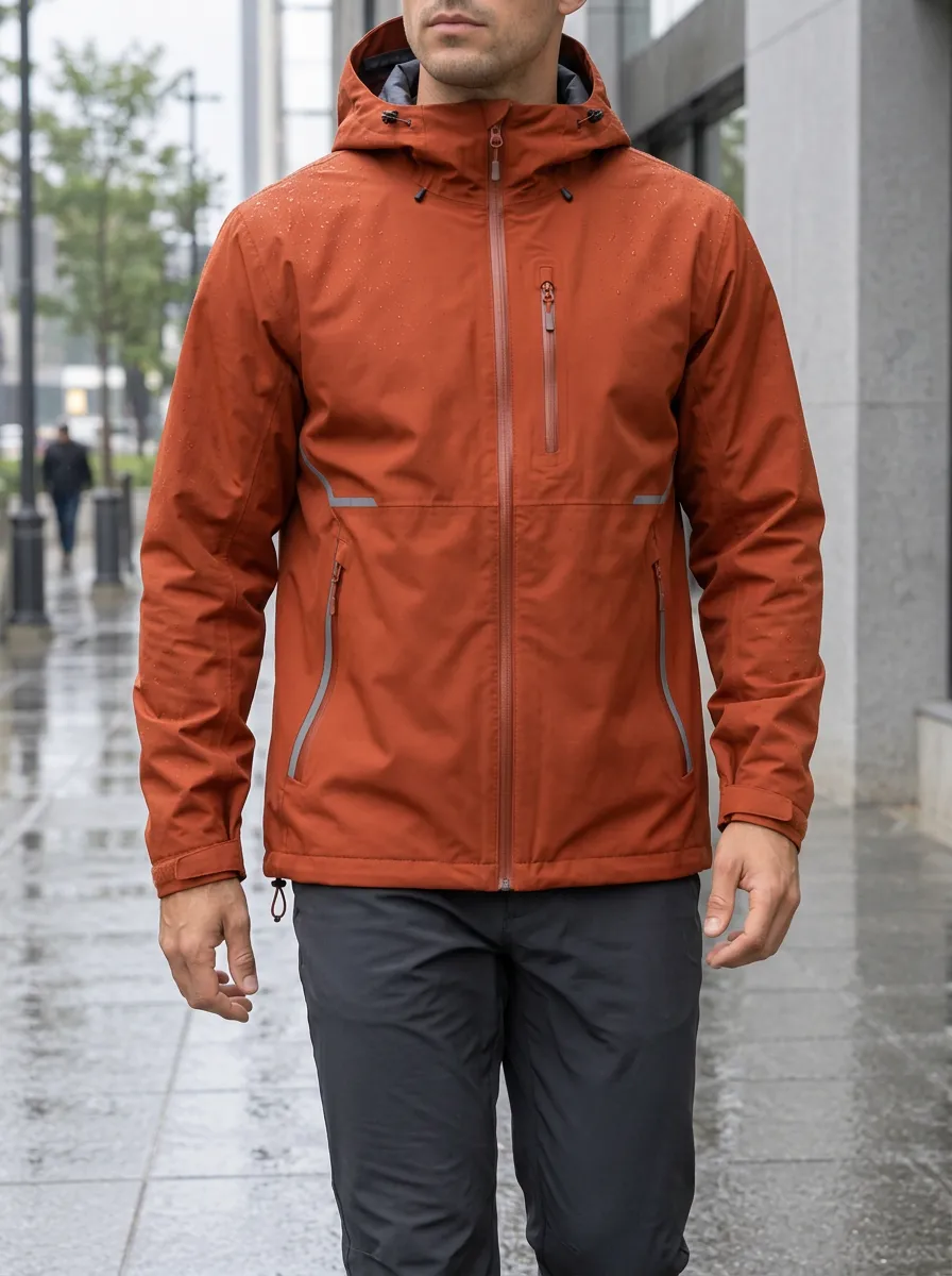 Men's Sport Rust Orange Waterproof Hooded Jacket