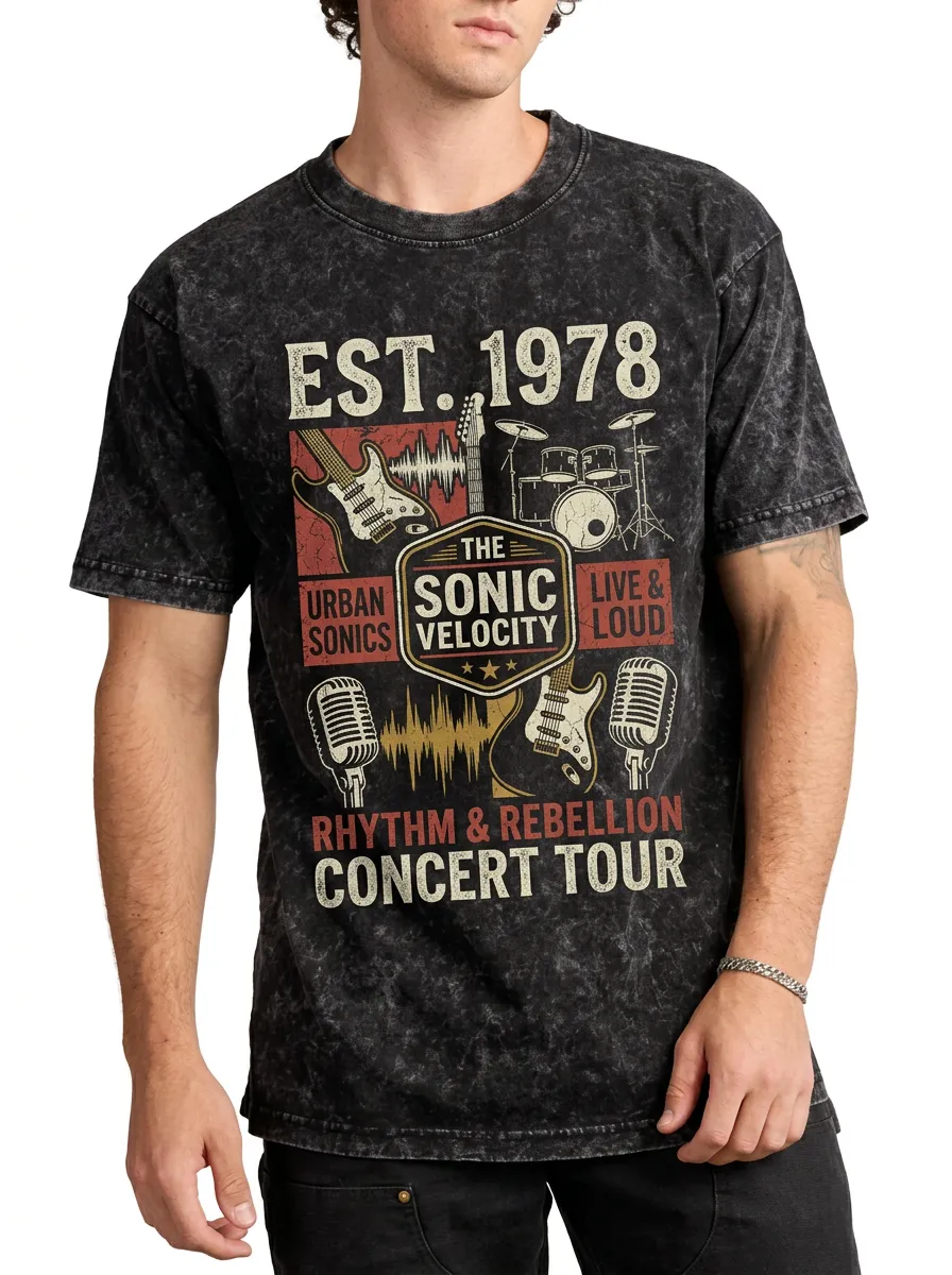 Men's Vintage Rock Band 1978 Guitar Drum Printed T-shirt