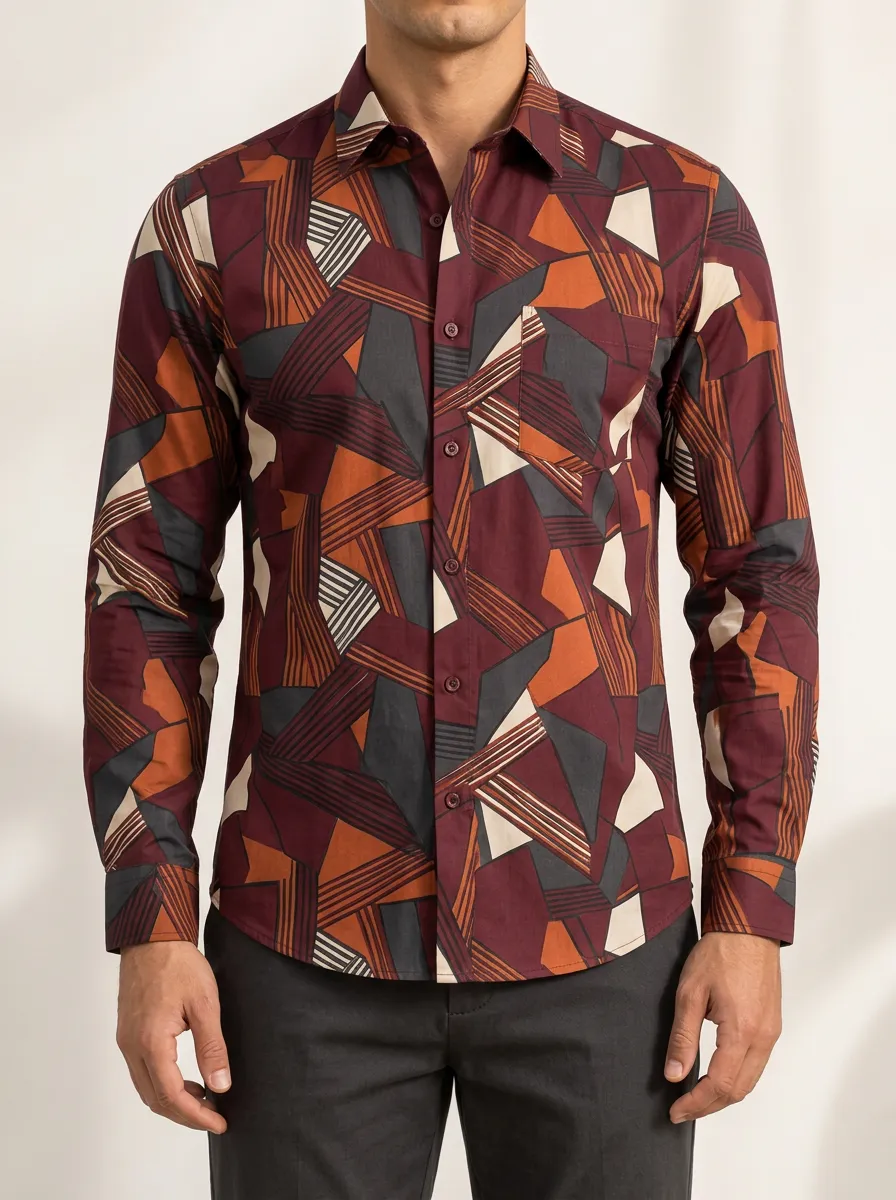 Men's Geometric and Abstract Print Detail Button Shirt