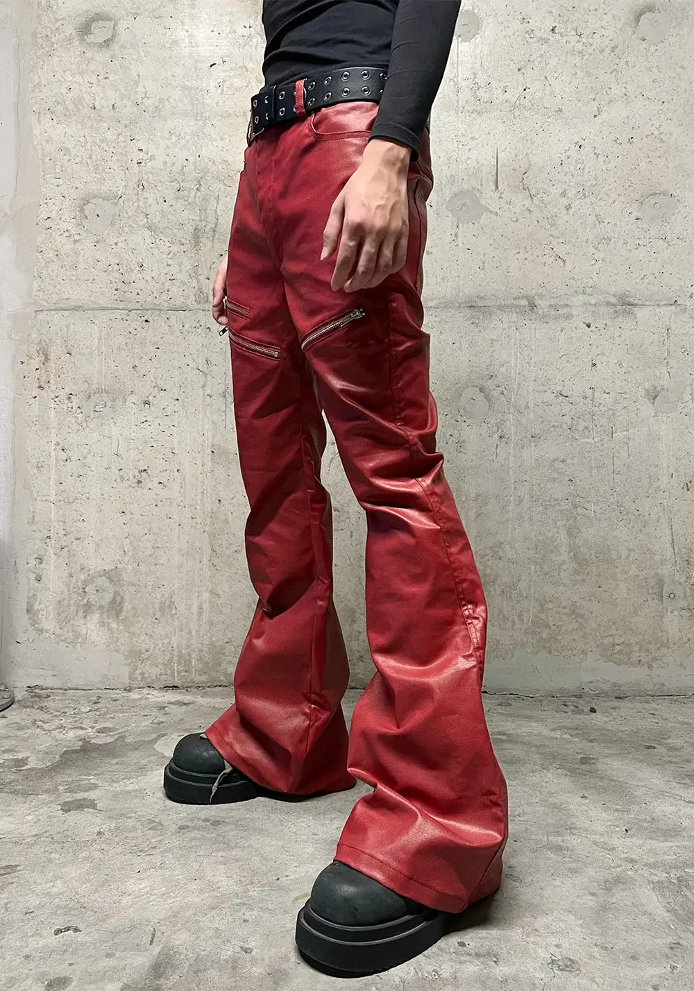 Flared Coated Waxed Jeans