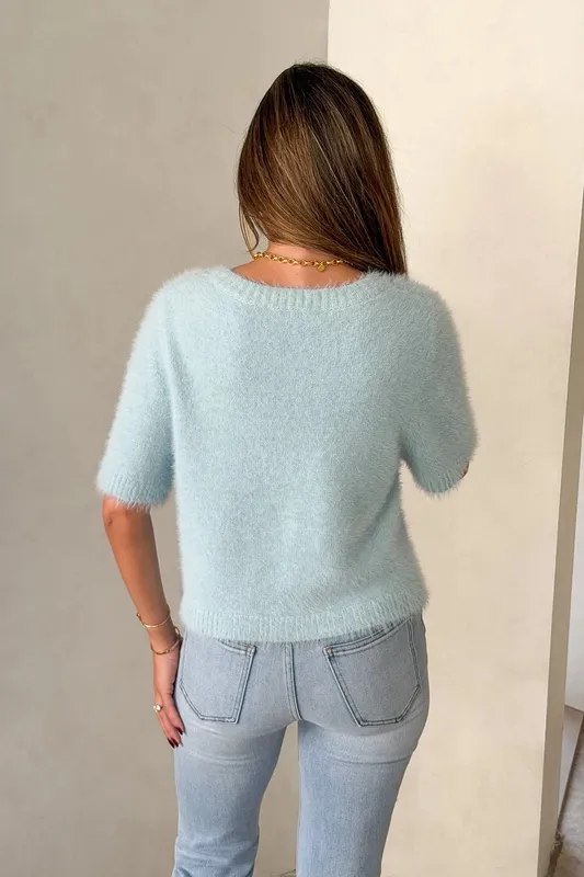 Blue V-Neck Knit Top