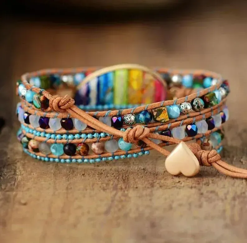 Natural 7 Chakra Gemstone Bracelet-Fearless Anxiety Stress Relief Bracelet-Emotional Healing Mental Health Confidence Strength Bracelet