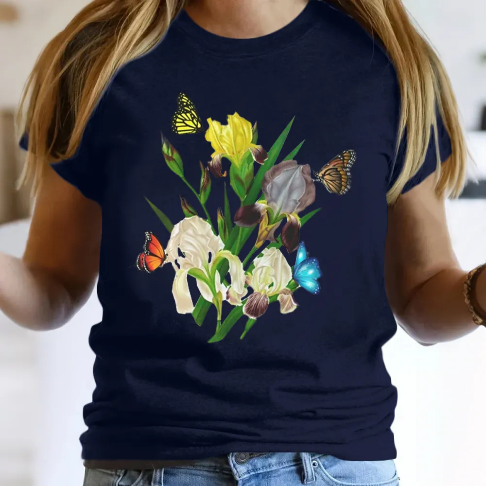 Butterfly And Iris Floral T-Shirts