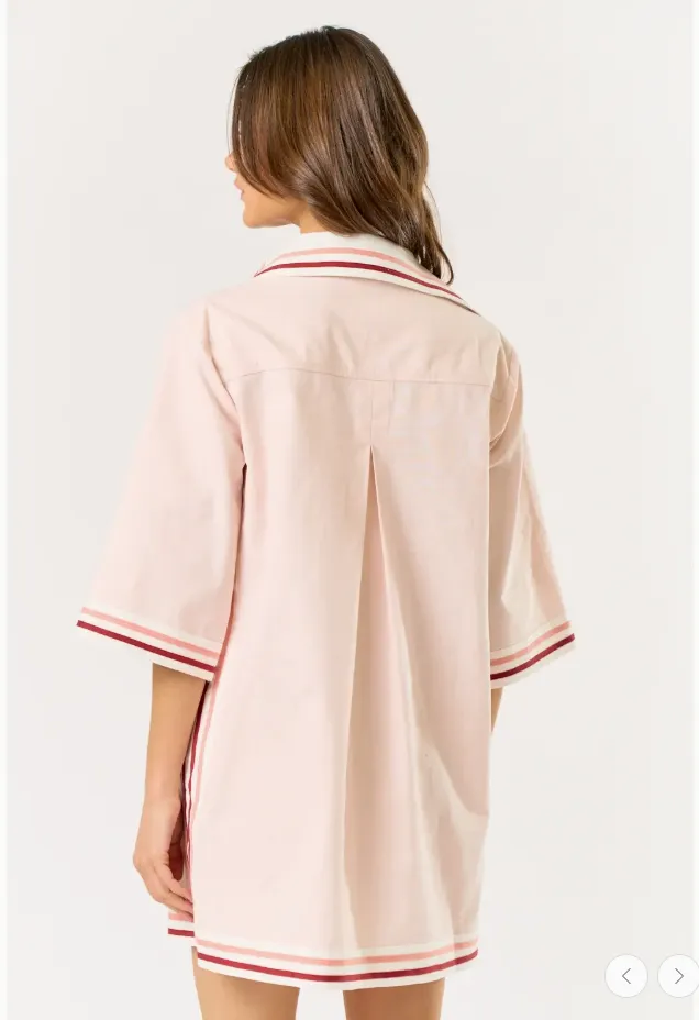 Pink Striped Collared Shift Mini Dress