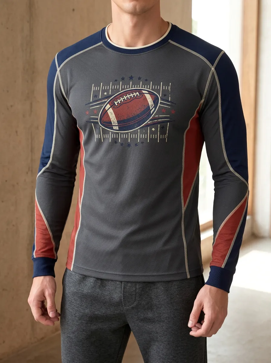 Men's American Football Lover Field Graphic Printed Long Sleeve Top