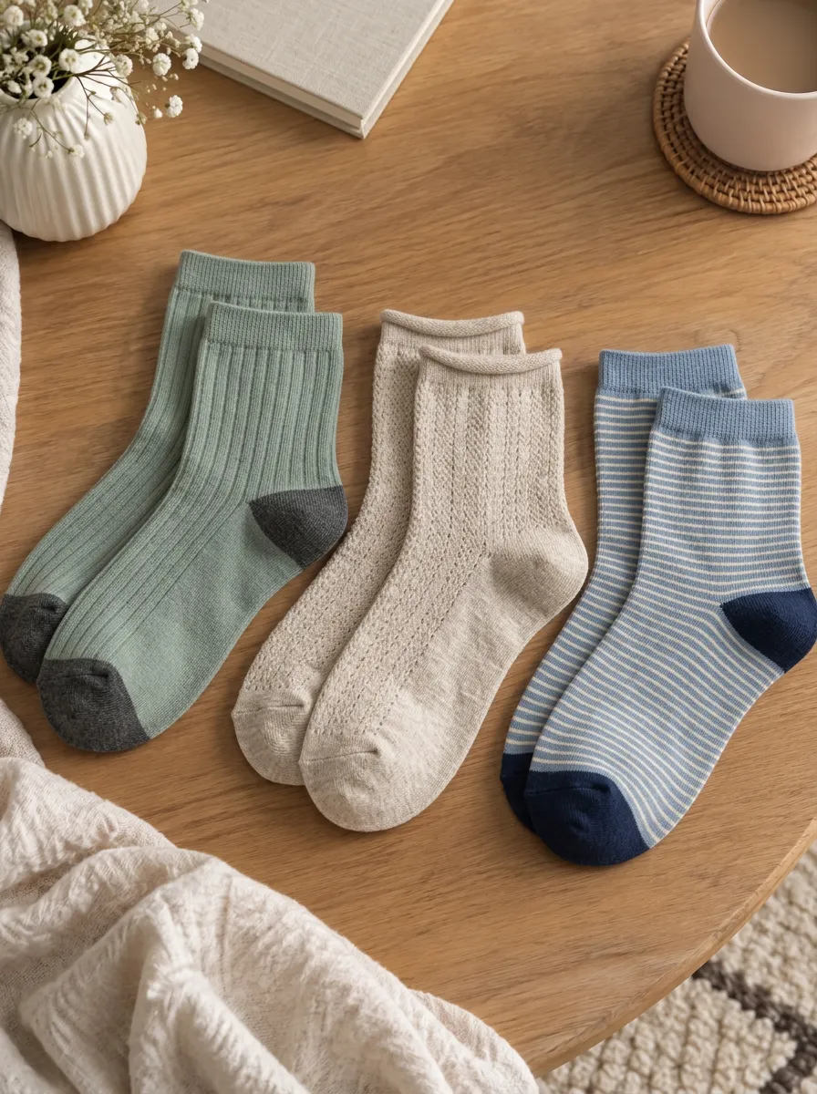 Women's Casual Minimalist Ribbed Striped Patterned Cotton Socks Set