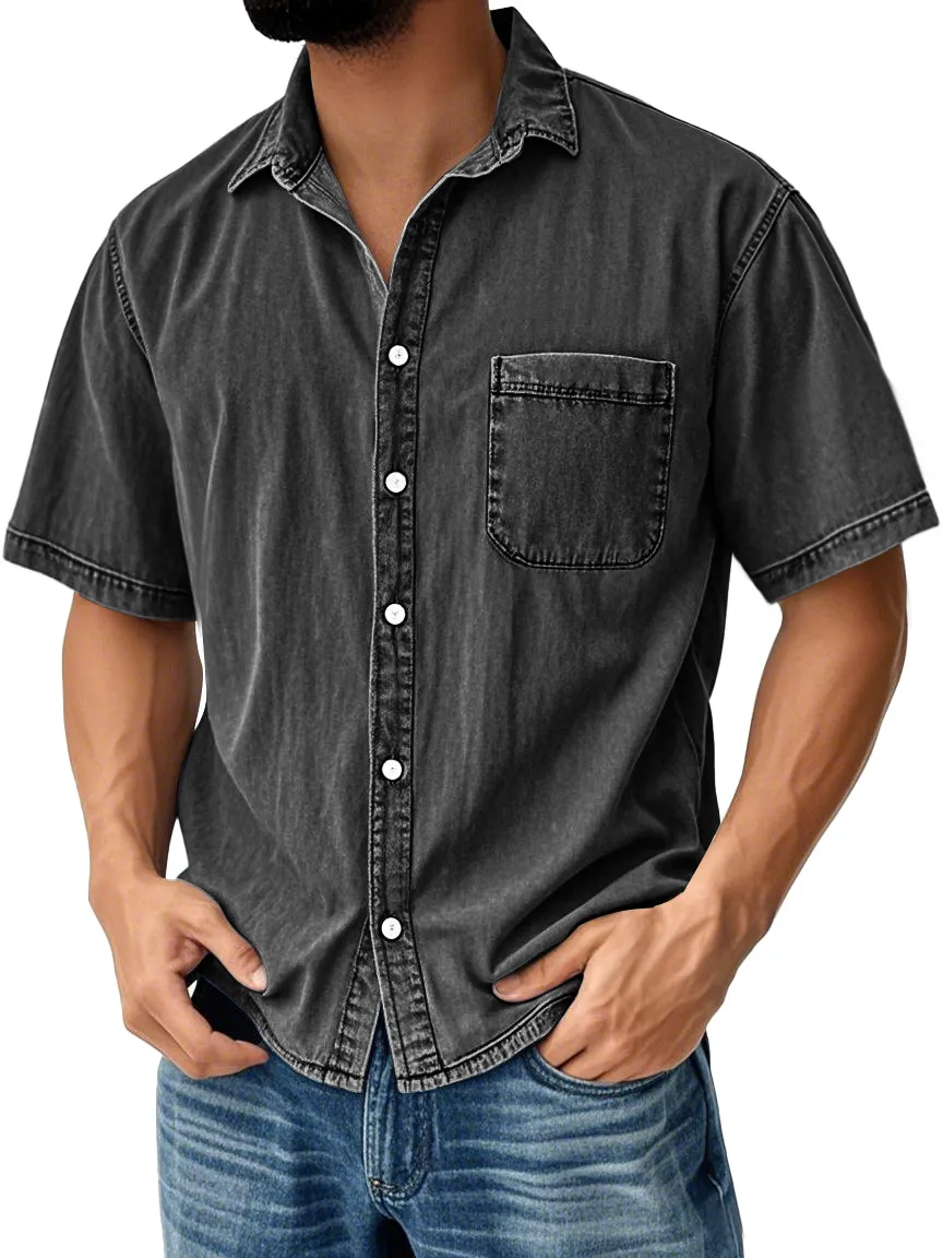 Tailored Short Sleeve Open Collar Pocket Shirt