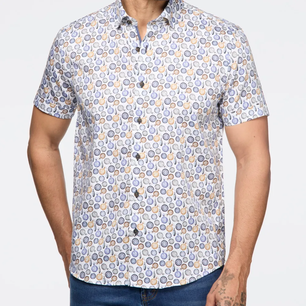 Clock Motif Sateen Shirt