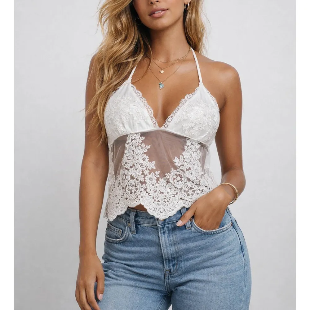 Halter Sheer Lace V Neck Back Sleeveless Top