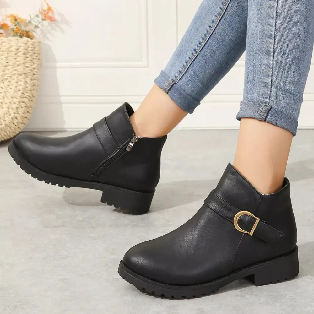 Modern Round Toe Block Heel Boots