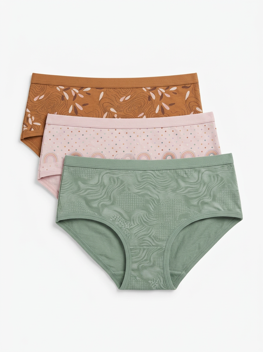 Women's Boho Rainbow Leaf Pattern Three-Pack Briefs