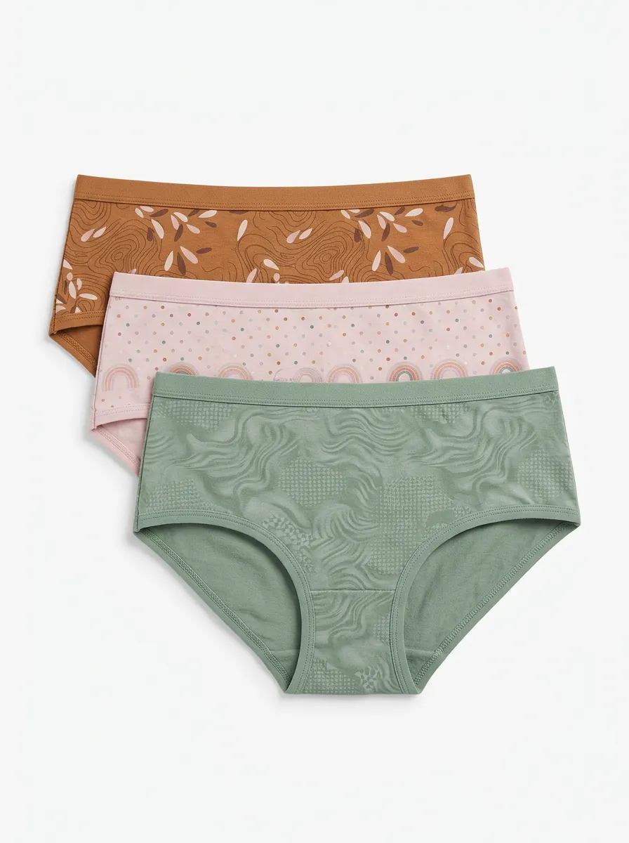 Women's Boho Rainbow Leaf Pattern Three-Pack Briefs
